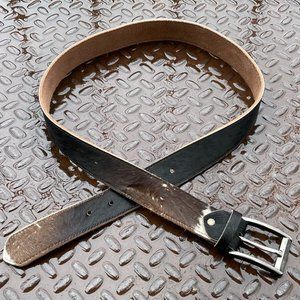 Real Fur Waistband Dark Brown Belt Cowhide Leather Handmade Belt Size 37-38 inch